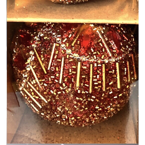 34th & Pine 6 Red 6 Gold Glass Beaded Christmas Tree Ornaments 2 Sets - Picture 2 of 3